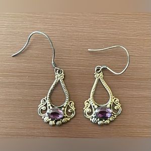 Purple & silver dangle earrings